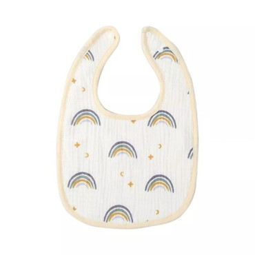 Baveta in Forma de U, Cyrax, din Bumbac, pentru Copii 0-12 Luni, Rezistenta la Apa, cu Capse, Model Curcubeu, 21x30 cm, Bej