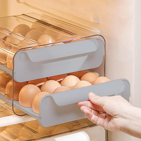 Suport pentru Oua, Cyrax, Strat Dublu, Capacitate 32 de Oua,  23.5x21.5 cm, din Plastic, Gri