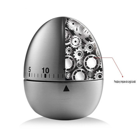 Cronometru de Bucatarie, Cyrax, Mecanic, Forma de Ou, din Otel Inoxidabil, 60 min Timer, 8 x 6 cm, Argintiu