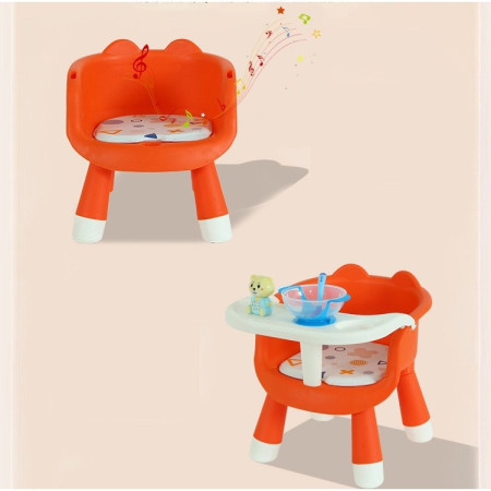 Scaun de Masa pentru Copii, Cyrax, 2 in 1, Tavita Detasabila, Spatar Ergonomic, +6 Luni, Inaltime 36 cm, Portocaliu