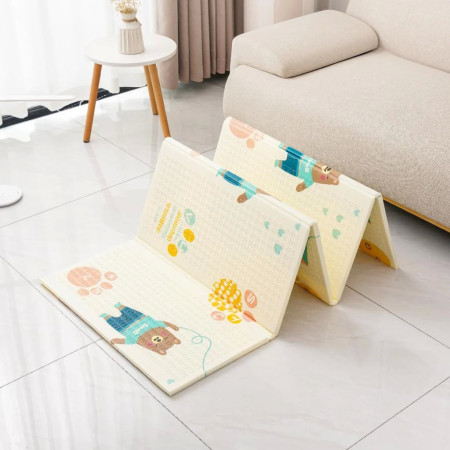 Covoras pentru Copii, Cyrax, cu 2 Fete, Model Zmeu/Ursi, din XPE+PE, Impermeabil, Antiderapant, Protectie Termica, +3 Luni, Pliabil, 180 x 200 x 1.5 cm, Multicolor