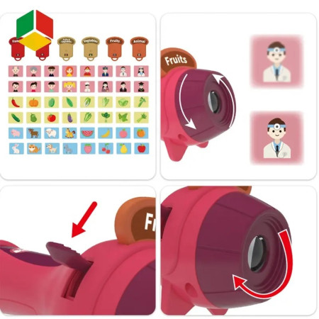 Set Jucarie Educativa, Cyrax, Proiector Tip Lanterna Pentru Copii, 6 Teme, 48 de Imagini, Cutie Depozitare, +3 ani, Rosu