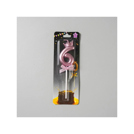 Lumanare Cifra 6, Cyrax, Model Coroana cu Fundita, Pentru Tort, 6 x 2.5 cm Mov