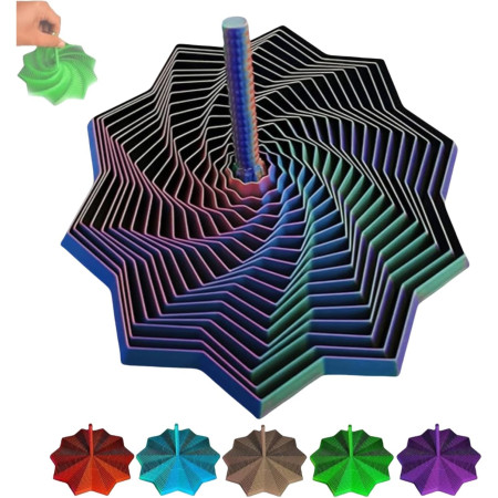 Jucarie Decompresie, Cyrax, Model Stea 3D, DuoChrome, Maner Spirala, Turn Magic Geometric, Multiple Forme, Anti-stress, 17 cm, Albastru Rosu Verde