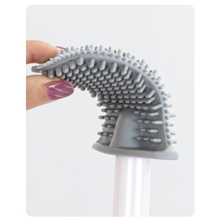 Perie de Toaleta,  cu Recipient pentru Lichid, perie din TPR, Montare fara Perfoare, 12 x 6.5 x 40 cm, Alb