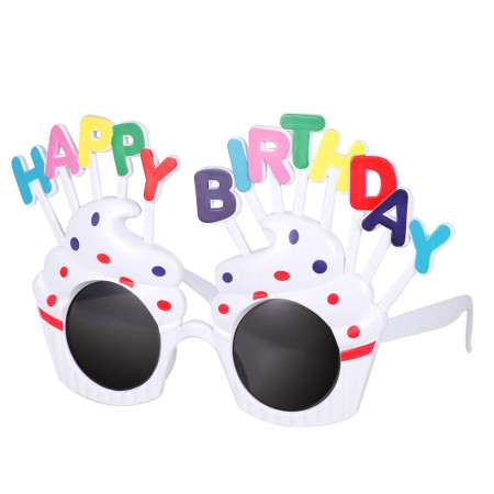 Ochelari Happy Birthday, Cyrax, Tematica Aniversare, Protectie Soare, din Plastic, Model Prajiturele, 18.5x11.5 cm, Alb