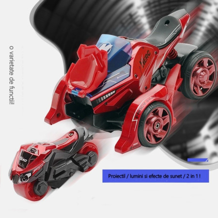 Cyrax Jucarie pentru copii, masina cu extensie de motocicleta, 2 in 1, rosie