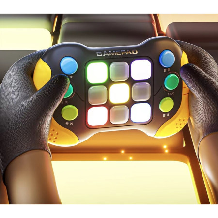 Jucarie Interactiva Cyrax, Tip Consola Pop It, 6 butoane functionale, 5 Moduri de Joc, 600 Niveluri, + 3 ani, Galben/Negru