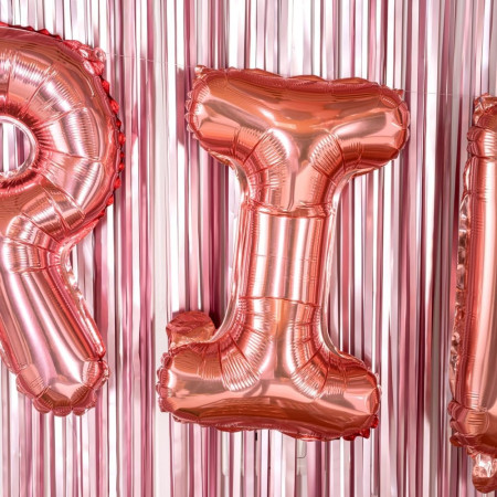 Balon Folie Metalizata Litera I, Cyrax, 40 cm, Umflati cu Heliu sau Aer, Ambalaj Individual, Pai inclus, Rose Gold