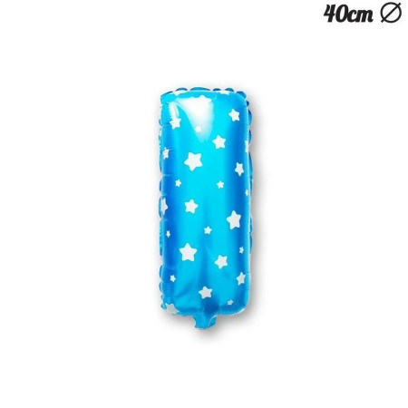 Balon Folie Metalizata Litera I, Cyrax, 40 cm, Cu Imprimeu Stelute, Umflati cu Heliu sau Aer, Ambalaj Individual, Pai inclus, Albastru