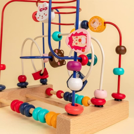Jucarie din Lemn Montessori, Cyrax, Labirint Motricitate cu Abac si Animalute, Rollercoaster pentru Copii, Educativ, Dezvoltarea Abilitatilor Motorii, Numaratoare, 22.5x22.5x15 cm, Multicolor