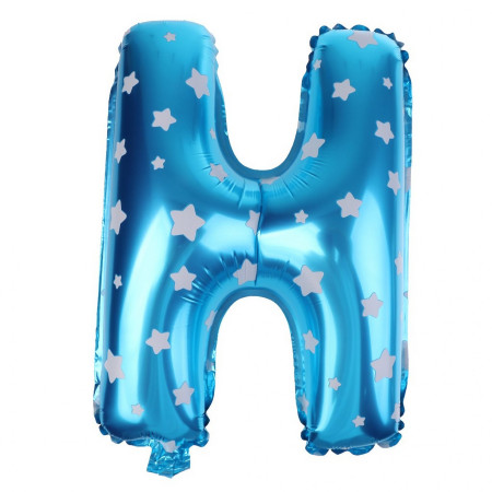 Balon Folie Metalizata Litera H, Cyrax, 40 cm, Cu Imprimeu Stelute, Umflati cu Heliu sau Aer, Ambalaj Individual, Pai inclus, Albastru