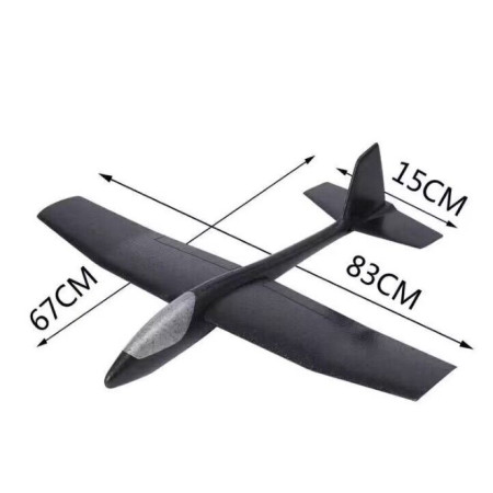 Avion Zburator, Cyrax, Tip Planor, 83 cm Lungime, +3 Ani, din Polistiren, Aruncare 10 - 30 m, Negru