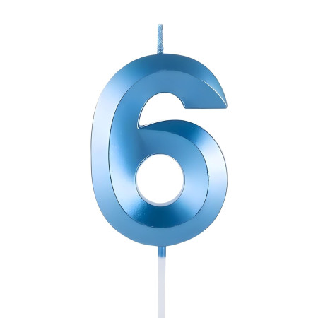 Lumanare Cifra 6, Cyrax, Model Diamond, 5 x 3.4 cm, Albastru