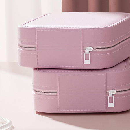 Portfard, Cyrax, Geanta Cosmetice, cu Oglinda LED, 3 Moduri de Lumina, Incarcare USB, Baterie 1200 mAh, pentru Organizarea Cosmeticelor, 4 Compartimente, Imitatie Piele, Roz, 16.5x11.5x6 cm