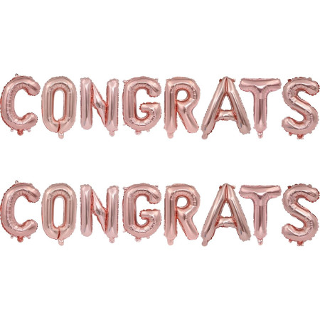 Set 8 Baloane din Folie Metalizata, Cyrax, Model Scris Congrats, Litere de 40 cm, Tema Absolvire, Baloane Party, Ambalaj Individual, Pai Inclus, Umflare cu Aer sau Heliu, Roz
