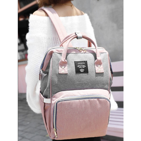 Rucsac Multifunctional pentru Mamici, Cyrax, din Panza Oxford, Compartimentare Multipla, Impermeabil, 43 x 18 x 26 cm, Roz/Gri