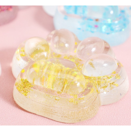 Jucarie Antistres Squishy, Cyrax, cu Revenire Lenta, Squeeze Pinch Family, Model Cat Paw, 6.5 x 7 cm, din Tpr, 4-6 Ani, Model 4 Sclipici, Transparent