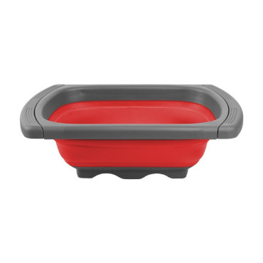 Cos de Scurgere Retractabil pentru Chiuveta, Cyrax, cu Filtru, pentru Fructe si Legume, de Uz Casnic, 39x12 cm, Design Extensibil pana la 61 cm, cu Manere de Prindere, Rosu