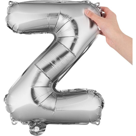 Balon Folie Metalizata Litera Z, Cyrax, 40 cm, Umflati cu Heliu sau Aer, Ambalaj Individual, Pai inclus, Argintiu