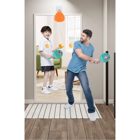 Set Palete pentru Tenis de Masa, Cyrax, pentru Copii, Accesoriu de Agatat Inclus, 2 Mingi, Design Animat, Albastru