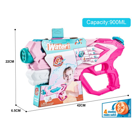 Pistol cu Apa pentru Copii, Cyrax, Rezervor 900ml, Raza de Actiune 8m, 6ani+, 4 Duze, Roz