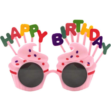 Ochelari Happy Birthday, Cyrax, Tematica Aniversare, Protectie Soare, din Plastic, Model Prajiturele, 18.5x11.5 cm, Roz