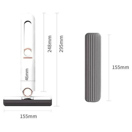 Mop de mana Cyrax, mini-portabil, cu sistem de stoarcere, dispozitiv de curatat manual, cu burete absorbant, material PVA, multisuprafete si geamuri, 29.5 x 15.5 cm, alb