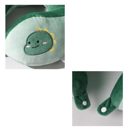 Perna de Calatorie,  Pentru Gat si Cap, Umplutura din Bumbac, 28x28x10 cm, cu Model Brodat Dinozaur, Verde