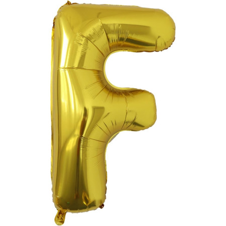 Balon Folie Metalizata Litera F, Cyrax, 80 cm, Umflati cu Heliu sau Aer, Ambalaj Individual, Pai inclus, Auriu
