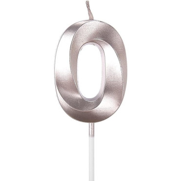 Lumanare Cifra 0, Cyrax, Model Diamond, 5 x 3.4 cm, Argintiu