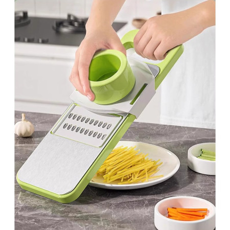 Set Multifunctional din 7 Piese, Cyrax, pentru Taierea si Maruntirea Legumelor, Uz Casnic,din Otel Inoxidabil, Gri-Verde