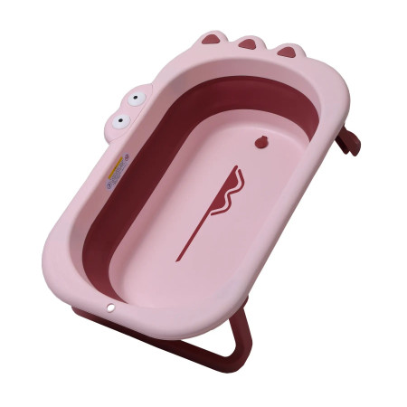 Cada Pliabila pentru Baie, Cyrax, din PP+TPR, pentru Copii 0-6 Ani, Model Crocodil, Dop de Scurgere, 80x54x21 cm, Roz