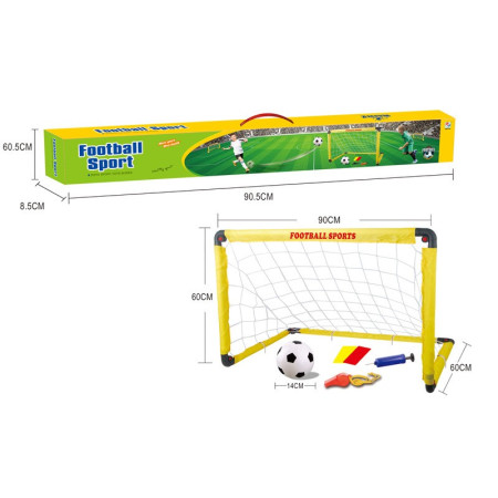 Set Poarta de Fotbal pentru Copii, Cyrax, 60x90 cm, Minge, Cartonase, Pompa, Fluier, Interactiv, Distractiv, Galben