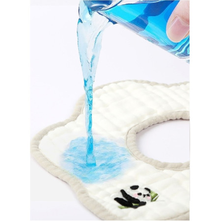 Baveta Tip Floare, Cyrax, din Bumbac, pentru Copii 0-12 Luni, Rezistenta la apa, 8 Straturi, Model Tricotat cu Panda, 26 x 29 cm, Alb