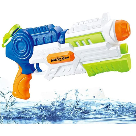 Pistol cu Apa pentru Copii, Rezervor, Pentru Piscina/Plaja, Cyrax, 6ani+, Albastru/Multicolor, 1000ML