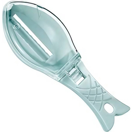 Curatator Manual Solzi de Peste, Cyrax, Forma Peste , Recipient cu Capcac pentru Solzi, Plastic, Albastru deschis, 16x6 cm