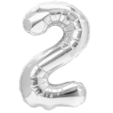 Balon din Folie Metalizata, Cyrax, Figurina Cifra, Tema Aniversare 100 cm, Ambalaj Individual, Pai inclus, Umflare cu Aer sau Heliu, Argintiu, Cifra 2