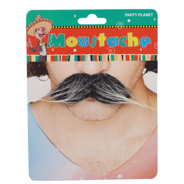 Mustata Falsa pentru Deghizari, Cyrax, Petreceri Tematice, din Panza, Autoadeziv, 13 x 3 cm, Model Grizonat 2, Negru/Alb