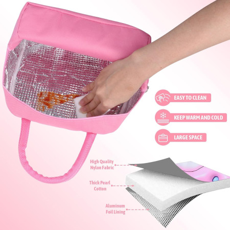 Geantă Frigorifică, Cyrax, cu Desene Animate 3D, Portabilă pentru Copii, de Prânz, din Pânză Oxford, 23x13x19 cm, Model Iepuras, Roz