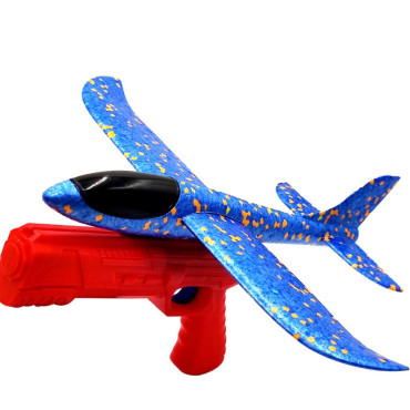 Pistol cu Lansator de Avion, Cyrax, din Polistiren+Plastic, +3 Ani, Avion 38 cm, Lansare 10 m, Rosu/Albastru