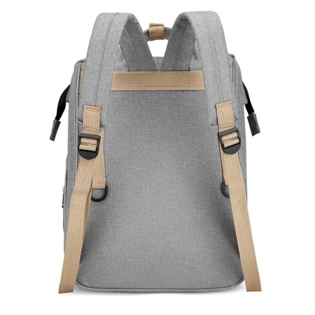 Rucsac Multifunctional pentru Mamici, Cyrax, cu Patut Pliabil si Baza de Schimbat, Rezistent la Apa, Capacitate Mare, Usor, Compartimente Multiple, Buzunar Termic pentru Lapte, 42 x 32 x 22 cm, Gri