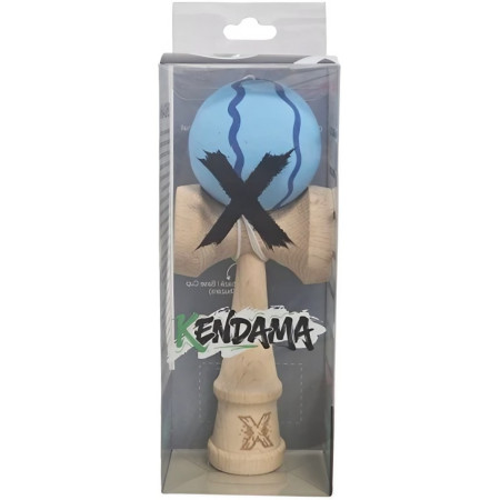Kendama X Originala, Profesionala, Cyrax, Rubber Grip, din Lemn, 18 cm, Albastru deschis