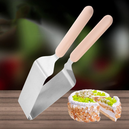 Paleta pentru Taiat si Servit Prajituri, Cyrax, Otel Inoxidabil, Maner Usor de Prins, Divizor Triunghiular, 27 x 12 cm, Roz