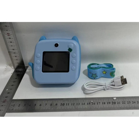 Camera Instantanee pentru Copii, Cyrax, cu Functie de Printare, Camera Frontala + Selfie, Cablu USB-C, Bluetooth, Compatibil iOS/Android, Imprimare APP, Model Pisica, Albastru