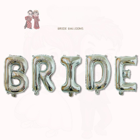 Set Baloane din Folie Metalizata, Cyrax, Model Scris Bride, Litere de 40 cm, Tema Iubire, Baloane Party, Ambalaj Individual, Pai Inclus, Umflare cu Aer sau Heliu, Argintiu