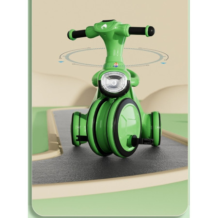 Tricicleta pentru copii Cyrax, pedalare, impingere, lumini si sunete, pedale antiderapante, material dur, cos depozitare, varsta peste 18 luni, 80x40x52 cm, verde