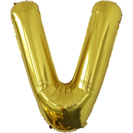 Balon Folie Metalizata Litera V, Cyrax, 80 cm, Umflati cu Heliu sau Aer, Ambalaj Individual, Pai inclus, Auriu