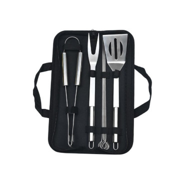 Set 7 Ustensile pentru Gratar, Cyrax, din Otel Inoxidabil, Geanta Oxford, Argintiu