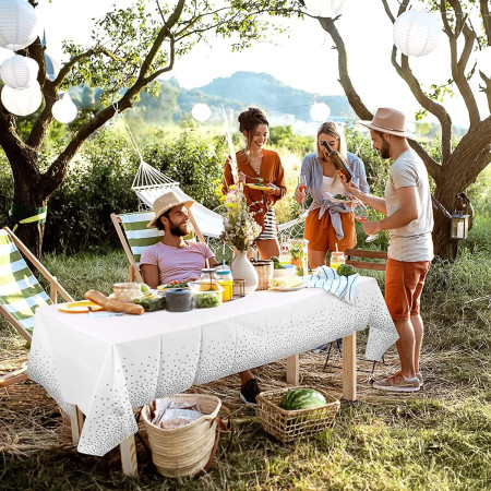 Fata de Masa, Cyrax, din PEVA, Imprimeu Buline, 137 x 274 cm, Impermeabila, Fara Pete, Curatare Rapida, Argintiu